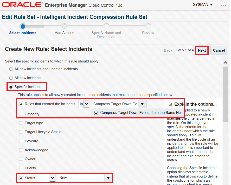 特定のインシデントの選択。 特定のインシデントの選択。