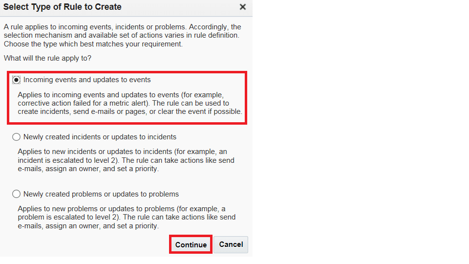 ルール・タイプの選択。 ルール・タイプの選択。