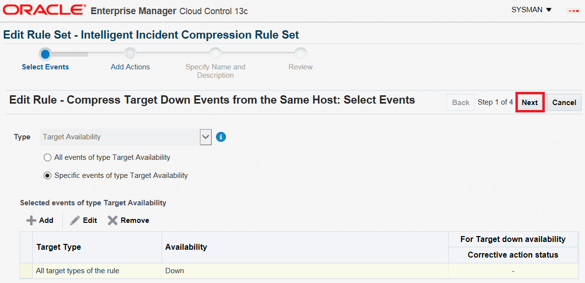 イベント・タイプの選択。 イベント・タイプの選択。