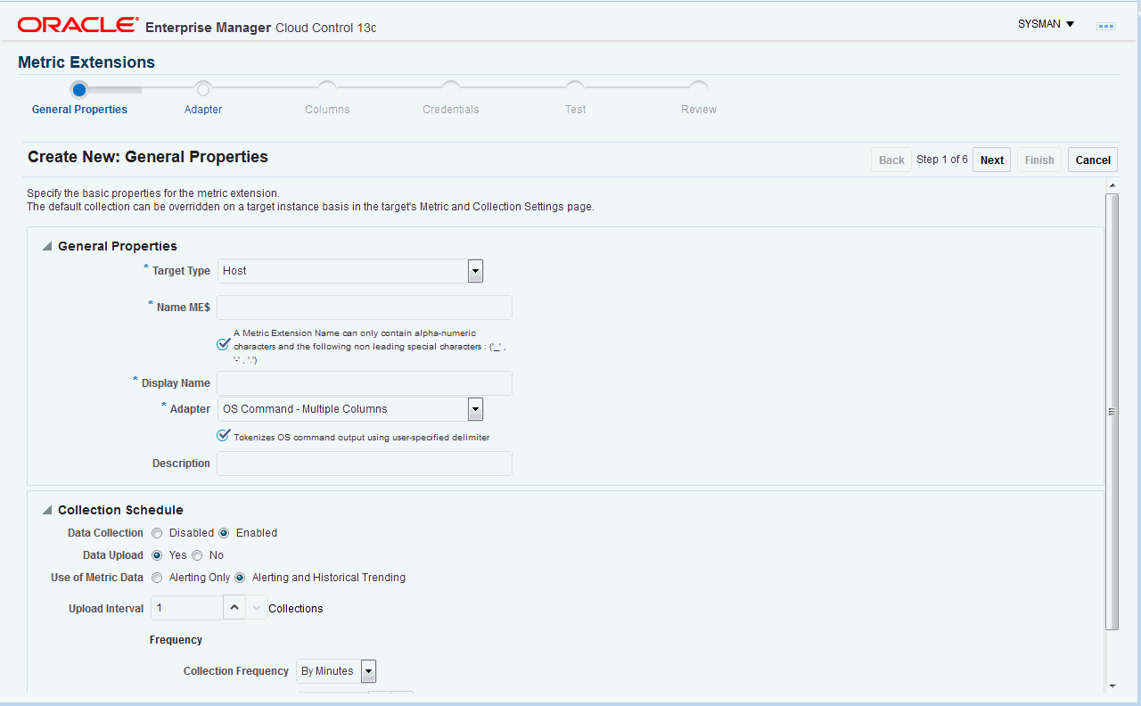 図にメトリック拡張作成ウィザードの「一般」プロパティ・ページを示します。 図にメトリック拡張作成ウィザードの「一般」プロパティ・ページを示します。