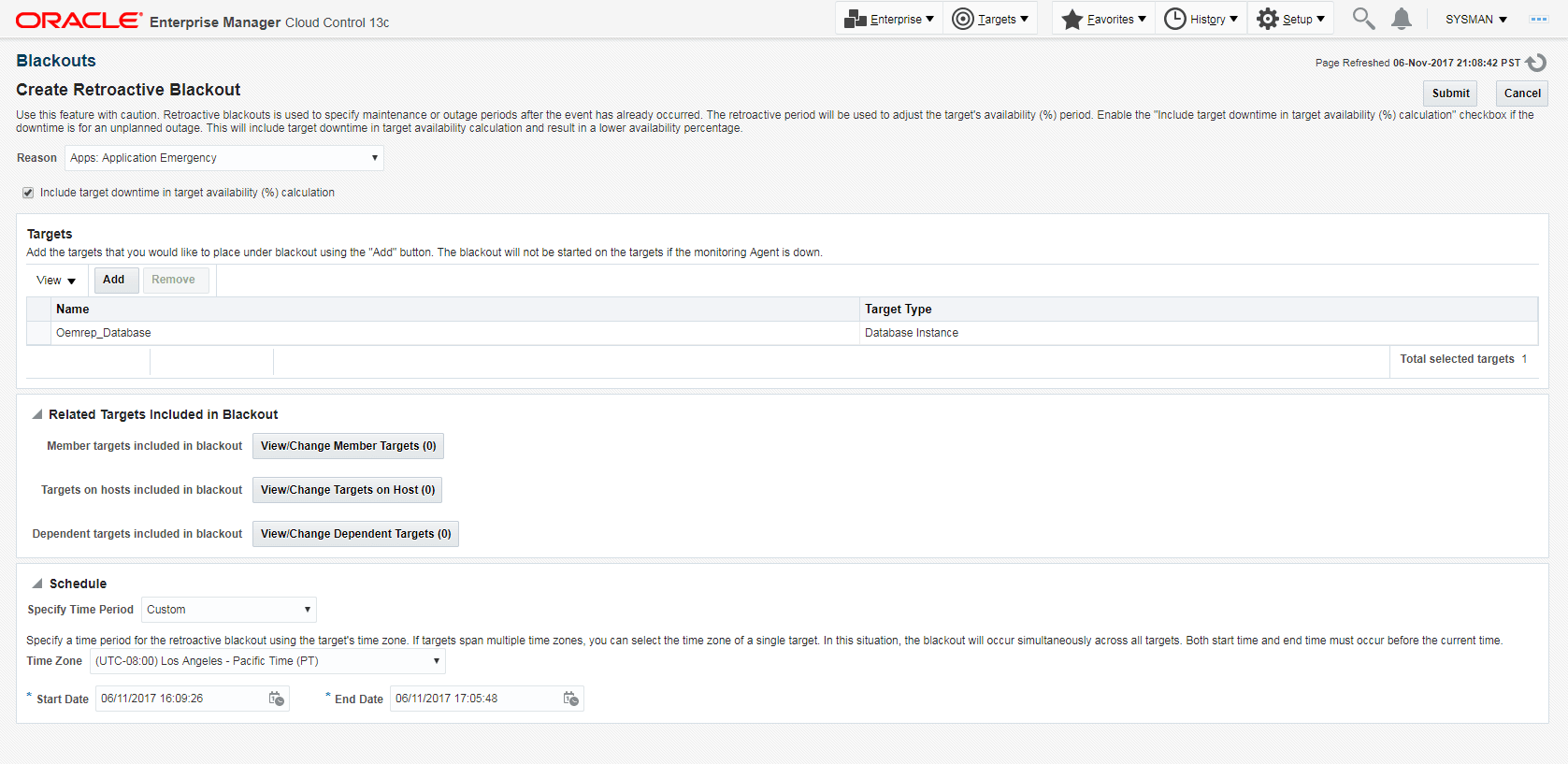 「遡及ブラックアウトの作成」ページ 「遡及ブラックアウトの作成」ページ