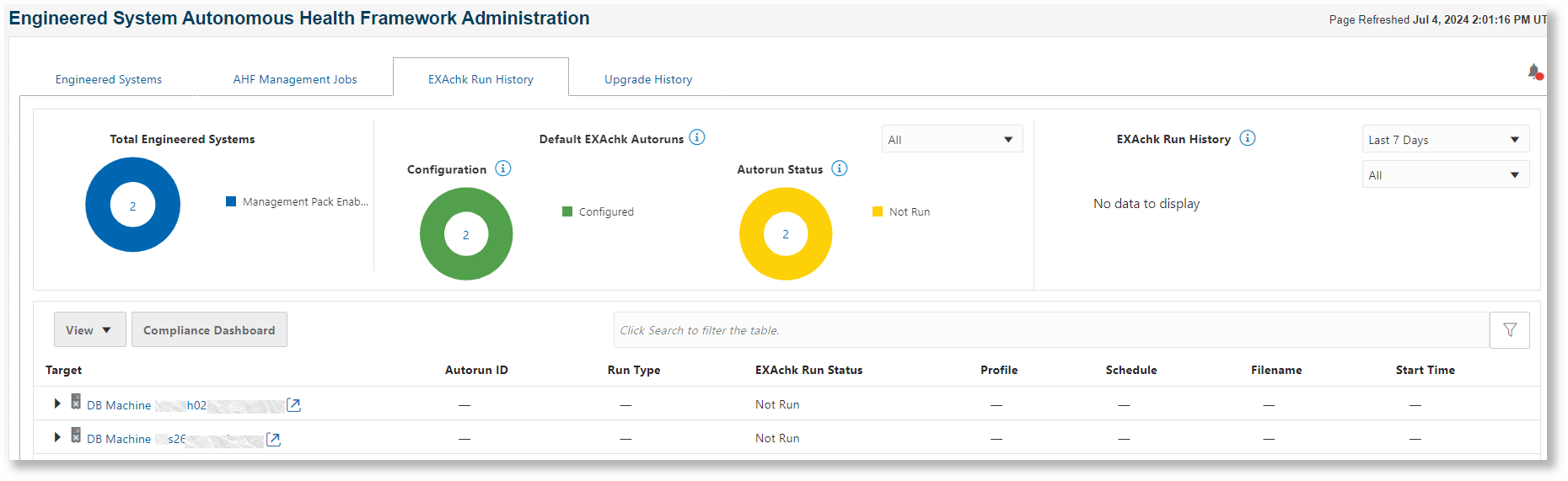 Exachk実行履歴タブ