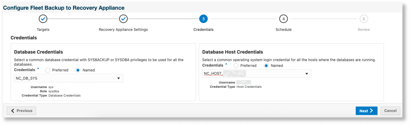 リカバリ・アプライアンスにバックアップするためのData Guard以外のデータベースの構成 - 「資格証明」