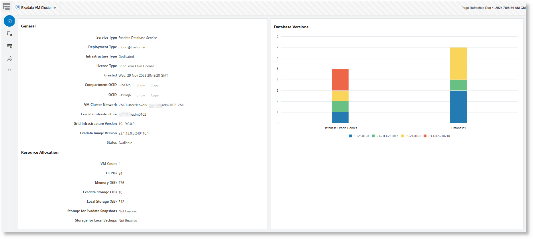 VMクラスタのホーム・ページ