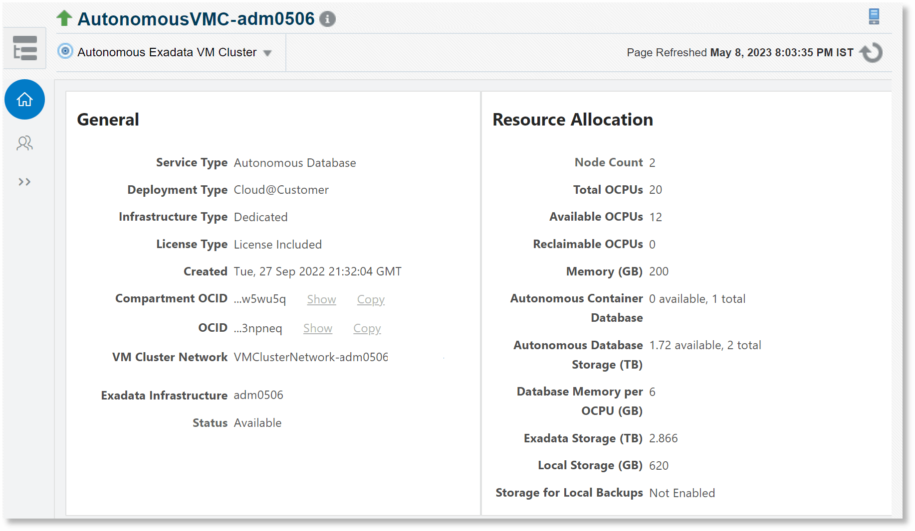 Oracle Autonomous Exadata VMクラスタ・ホームページ Oracle Autonomous Exadata VMクラスタ・ホームページ