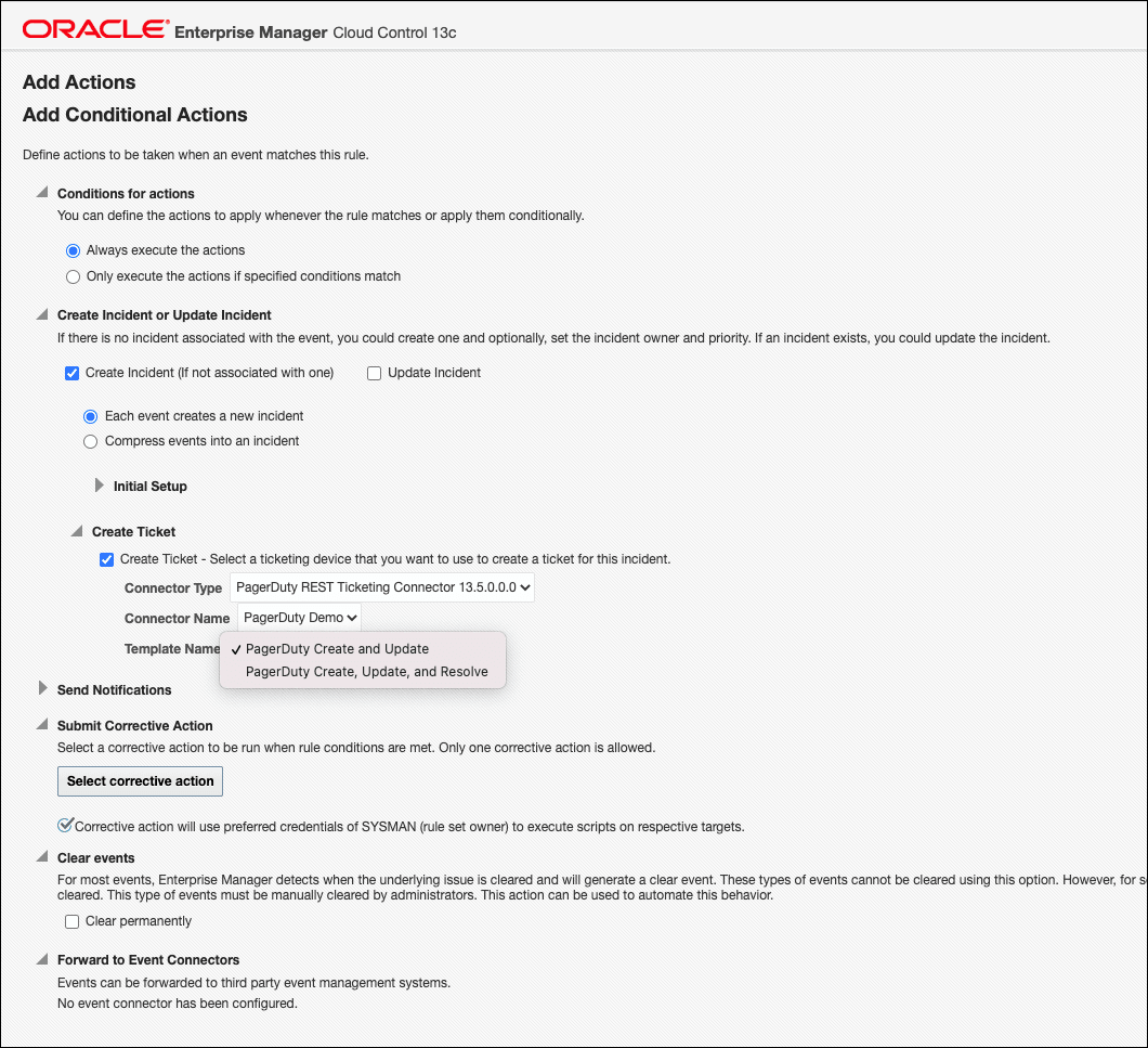 Image shows the Add Actions page for an event rule.