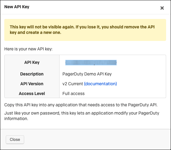Graphic shows the New API Key dialog box. Graphic shows the New API Key dialog box.