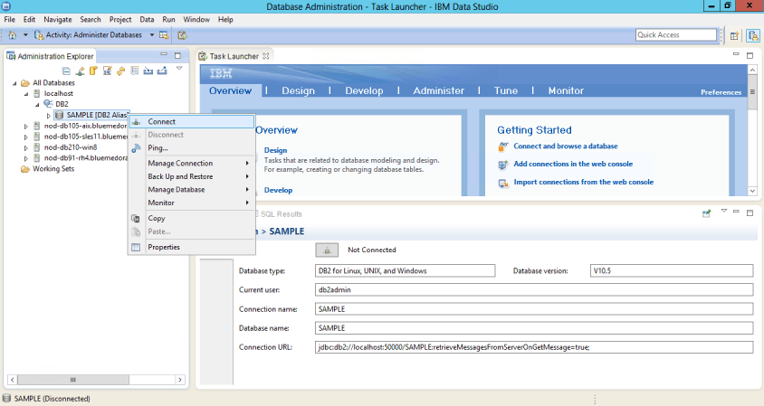 IBM Data Studioへの接続 IBM Data Studioへの接続