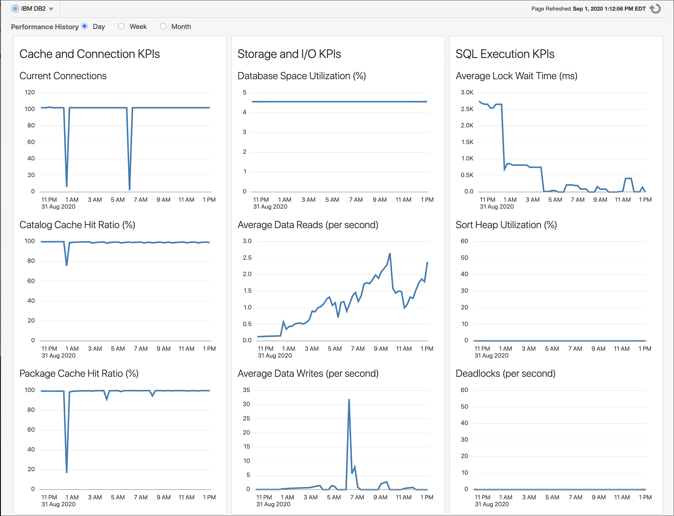 IBM DB2 Databaseプラグインのパフォーマンス・ページ