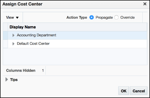 コスト・センターの割当て