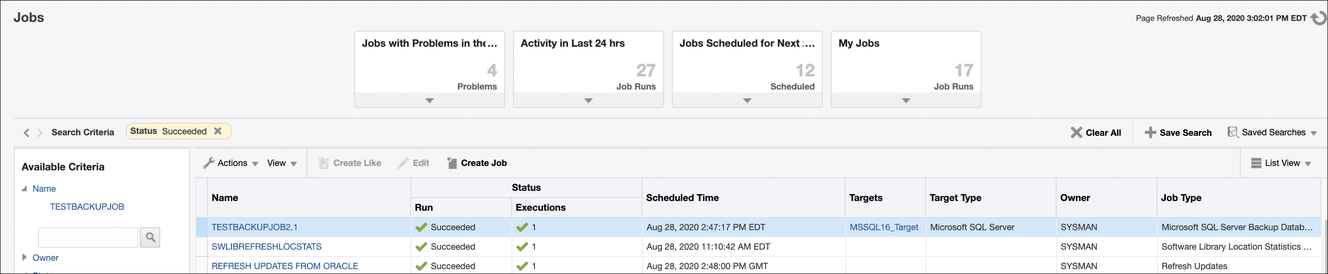 Microsoft SQL Serverの「ジョブ・アクティビティ」ビュー
