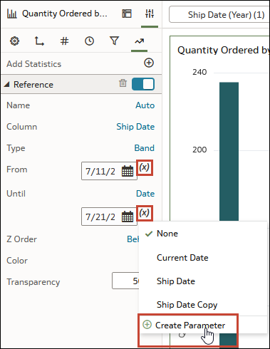 「パラメータにバインド」ボタン