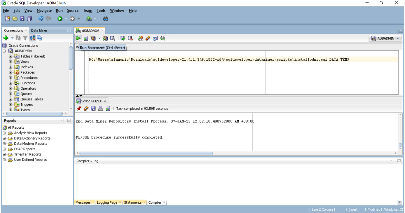 Oracle Data Minerリポジトリのインストール