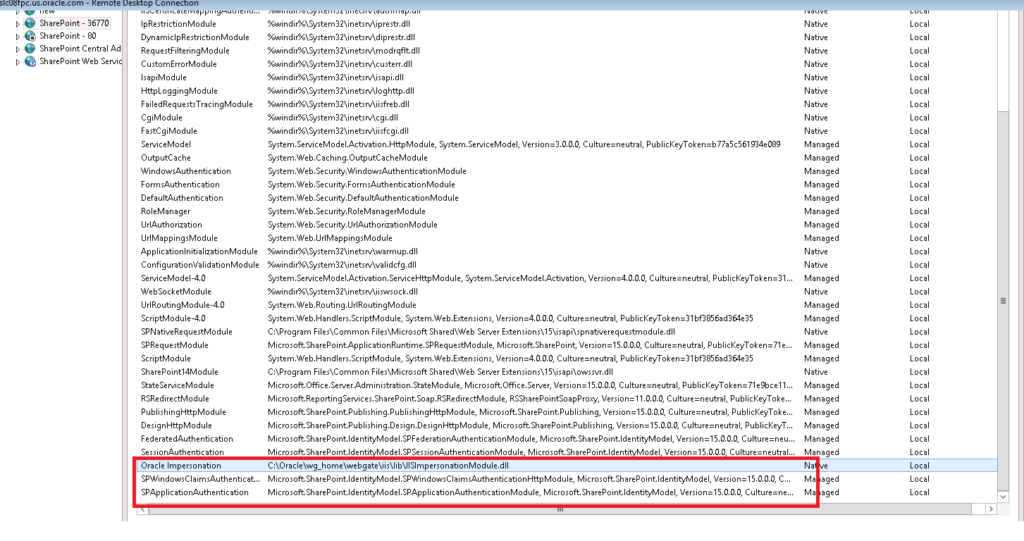 SPWindowsClaimAthenticationHttpModuleの上側に偽装モジュールを移動する、