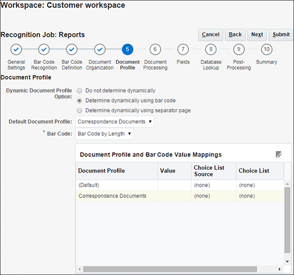 バー・コードを使用したドキュメント・プロファイルの動的な決定