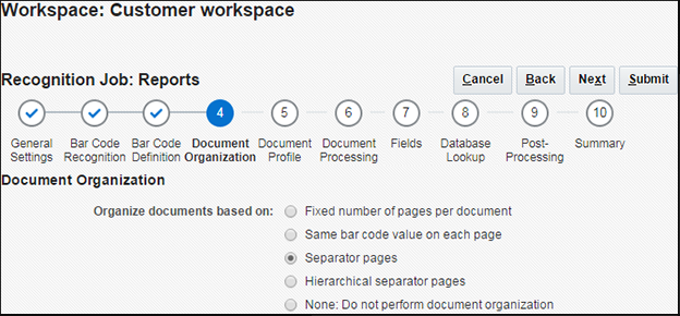 認識ジョブ作成時のドキュメント編成方法の選択