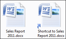 Windowsエクスプローラでのファイルとそのファイルへのショートカット。 Windowsエクスプローラでのファイルとそのファイルへのショートカット。