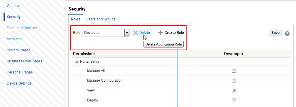 アプリケーション・ロールの削除