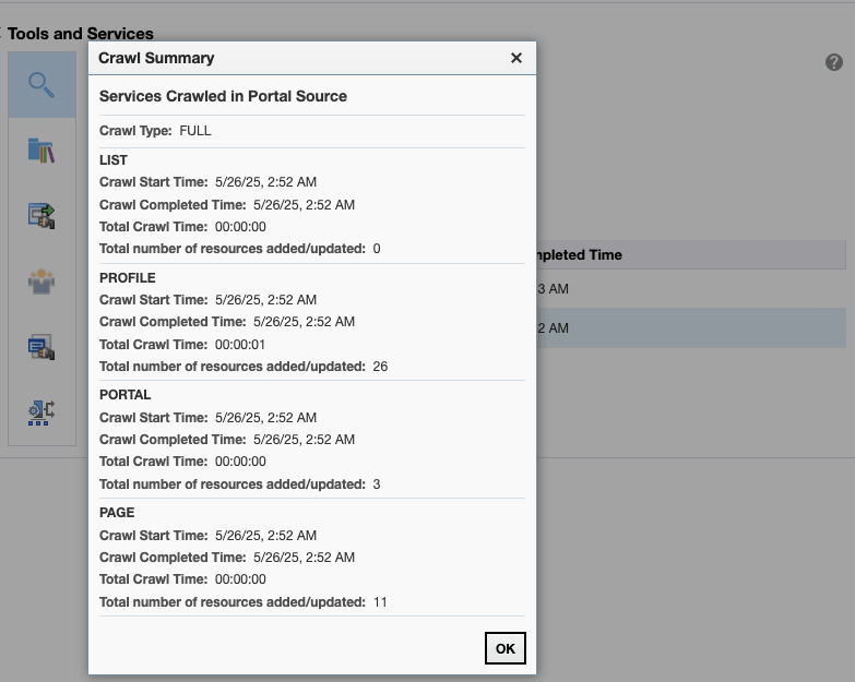 この図は、ポータル・クロール・ソースのクロール・サマリーを示しています。