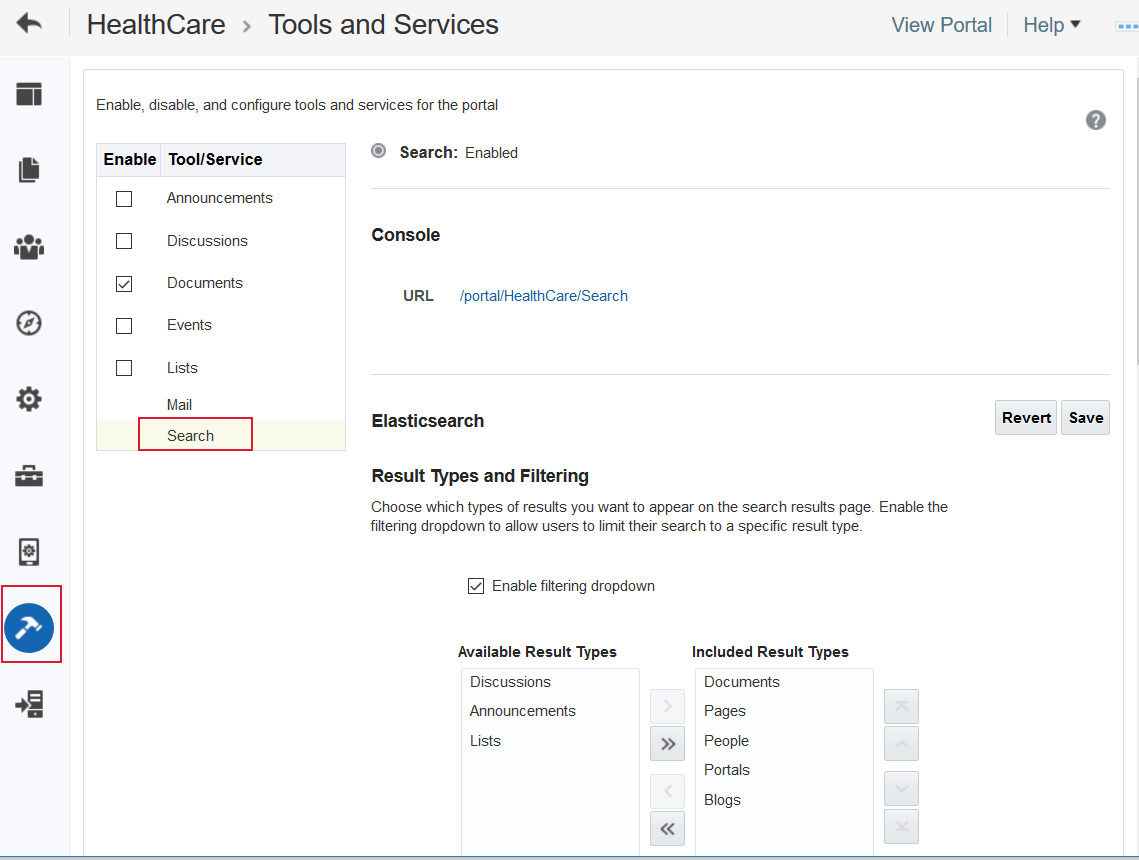 この図は、Elastic Searchが構成されている「検索」の管理ページを示しています。