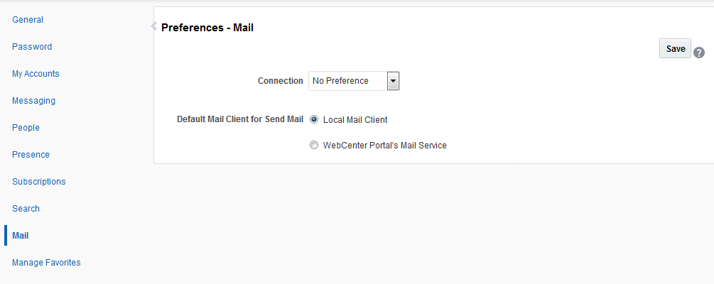 「プリファレンス - メール」ページ