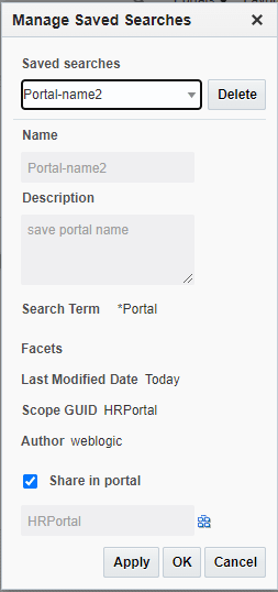 「保存済検索の管理」ダイアログ