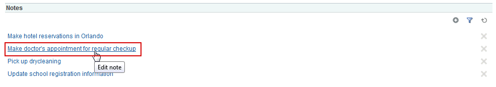 ノート・ビューのノート・タイトルに対して表示される「ノートの編集」