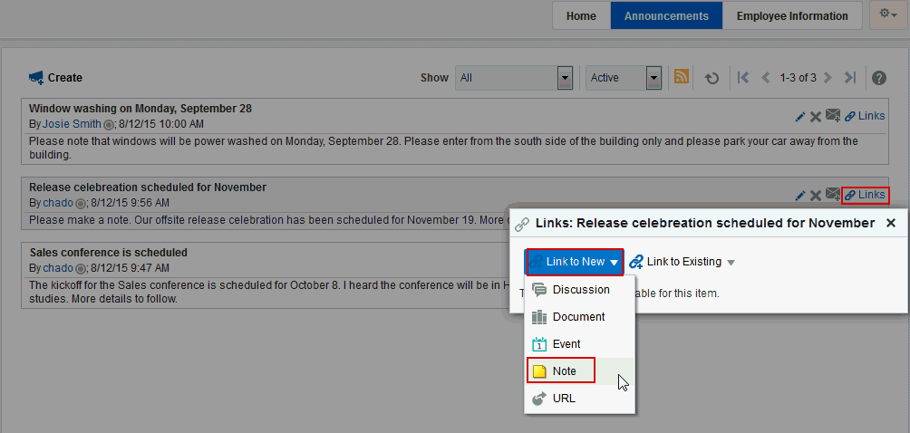 お知らせの新規ノートへのリンク