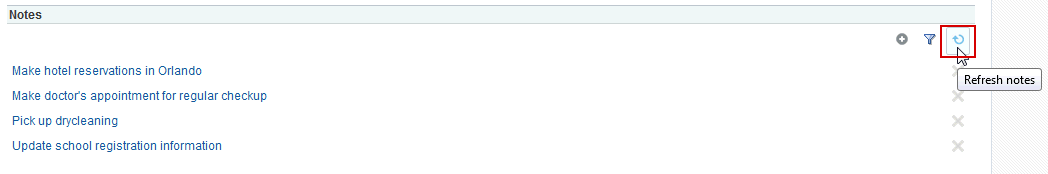 ノート・ビューの「ノートのリフレッシュ」アイコン