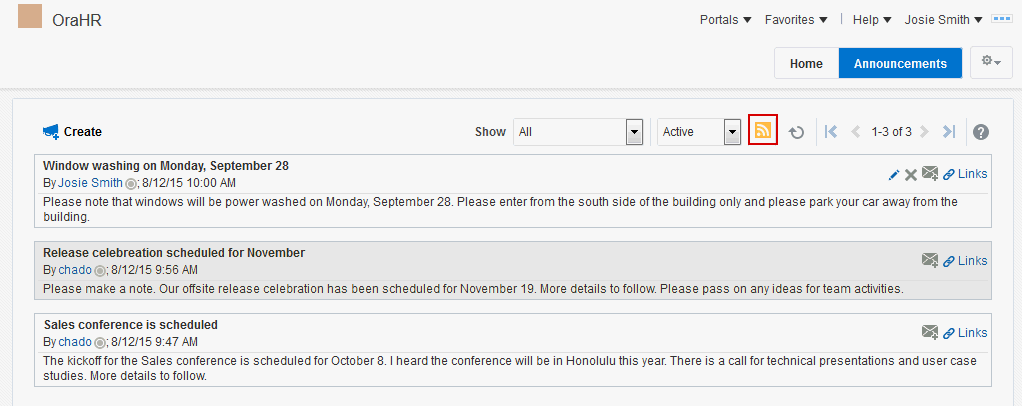 「お知らせ」の「RSS」アイコン