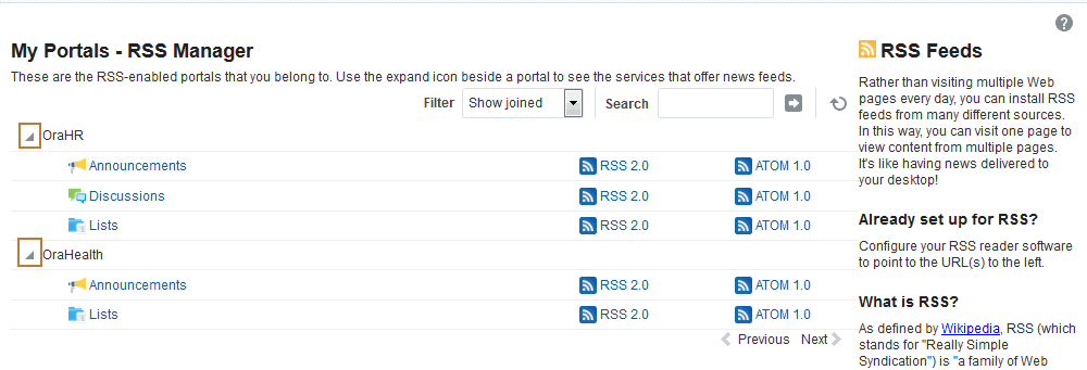 RSSマネージャで展開されたポータル・ノード