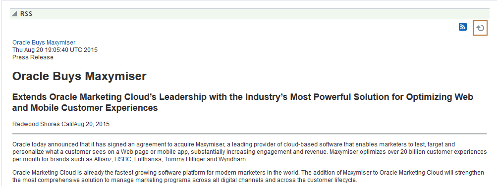 「RSS」ビューの「リフレッシュ」アイコン