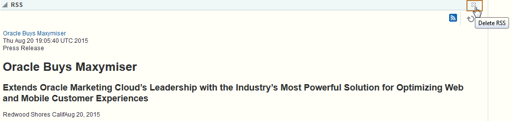 「RSS」ビューの「削除」アイコン