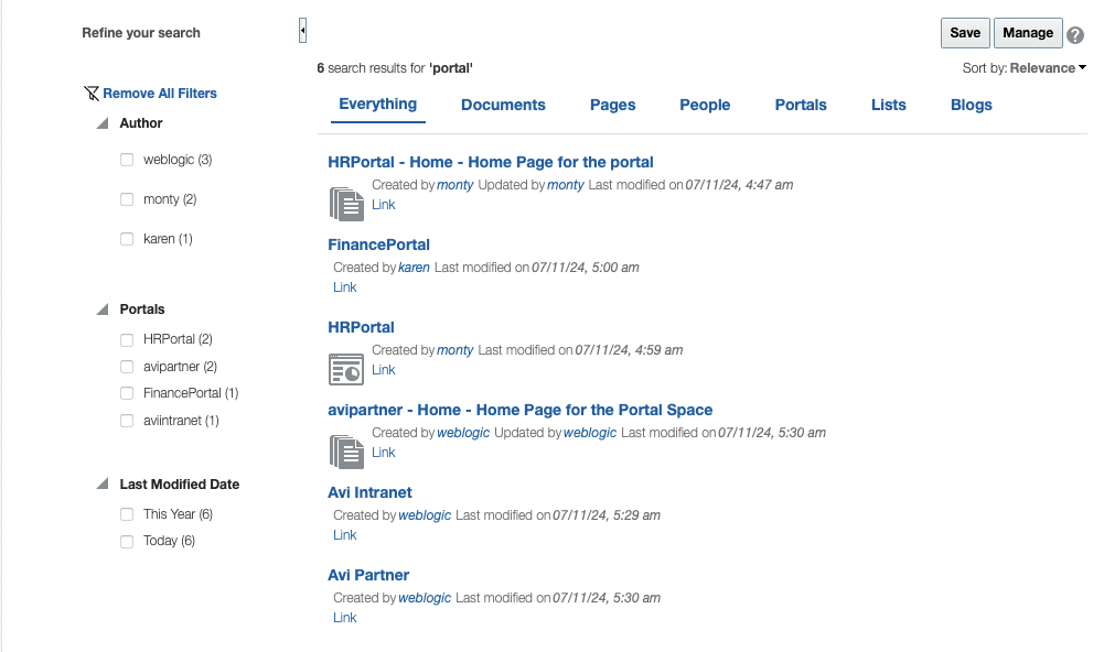 このスクリーンショットは、(Elasticsearchを使用した)検索結果のサンプル・ページを示しています。