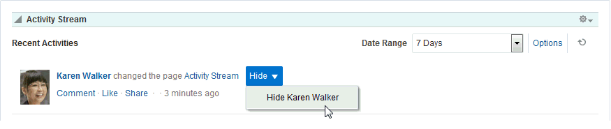 「アクティビティ・ストリーム」の「非表示」オプション