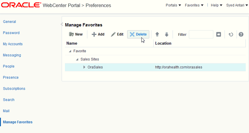 「お気に入りの管理」ページ