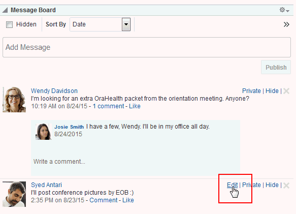 メッセージの「編集」リンク