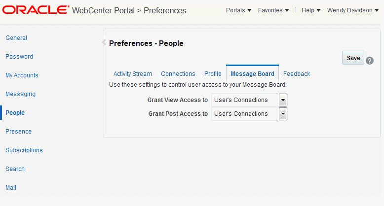 メッセージ・ボードのプリファレンス