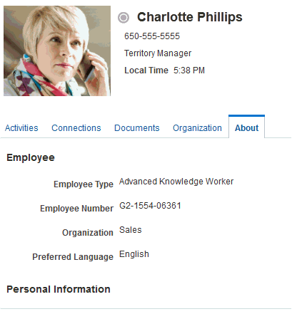 「プロファイル」ページの「情報」タブ