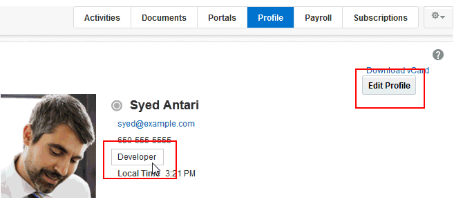 「プロファイルの編集」ボタンとプロファイル上の編集可能な情報