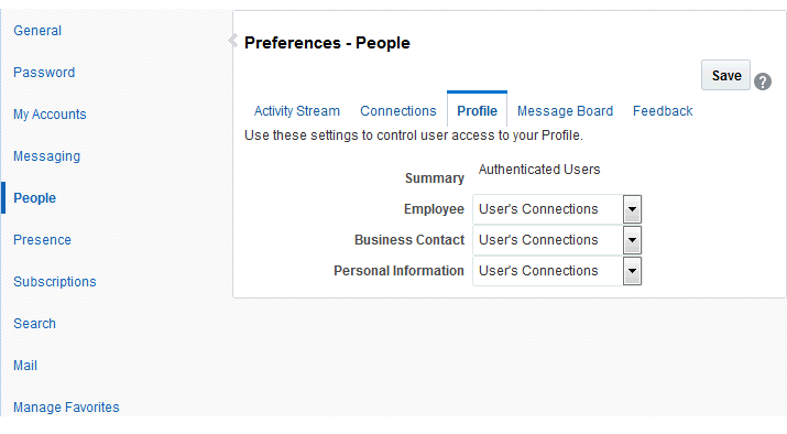 「プリファレンス - 人」ページの「プロファイル」タブ