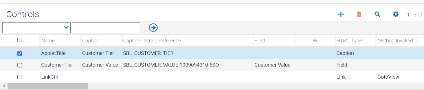 Sample configuration for FINS Contact Customer Tier Applet controls: This image is described in the surrounding text.