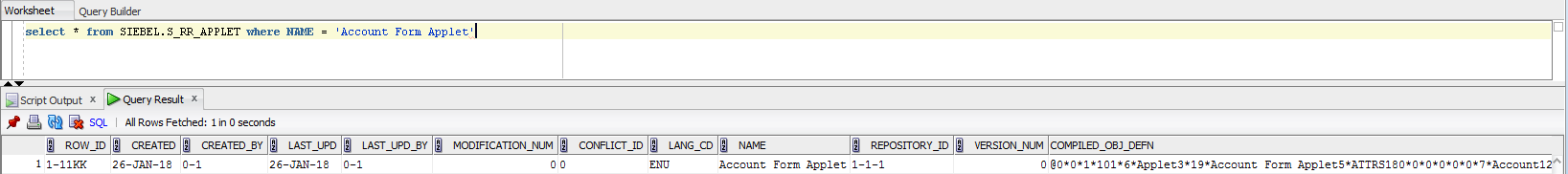 The Runtime Repository before running Full Publish for English and French languages: This image shows only one record.