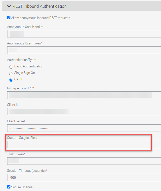 Screenshot of REST Inbound Authentication screen.