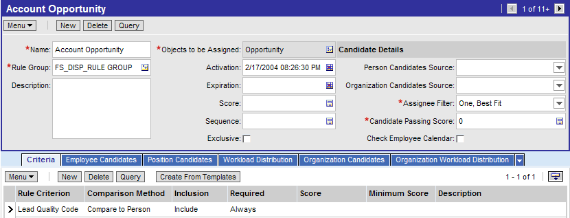 Example of Defining an Assignment Rule for Two Objects Using One Assignment Criteria: This image is described in the surrounding text.