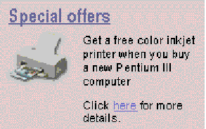 Example of the DotComAppletListBriefImgBulletShaded Template. In this image, there is a record title: Special offers. Special Offers is followed by an image of a printer with a text description.