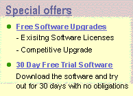 Example of the DotComAppletListBriefBulletShaded Template. In this image, there is a shaded bar at the beginning of the applet with the label Special Offers. After that, there is a bulleted list of records with descriptions.