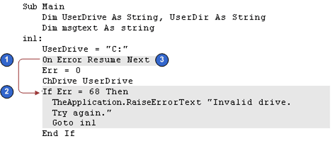 Example That Handles Errors In the Body of the Code. This image is described in surrounding text.