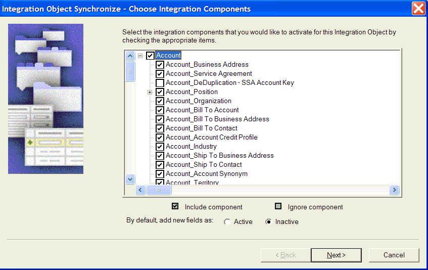 In Integration Object Synchronize – Choose Integration Components page of the wizard, Account is selected and all its children.