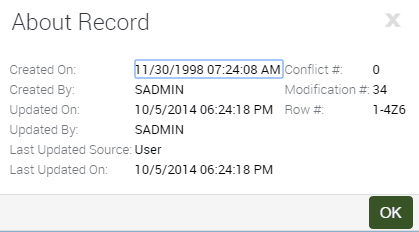 Example of the About Record Dialog Box: This image is described in the surrounding text.